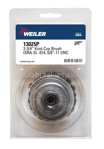Weiler 13025P 2-3/4" Single Row Knot Wire Cup Brush .014" Steel Fill 5/8"-11 UNC Nut Retail Pack