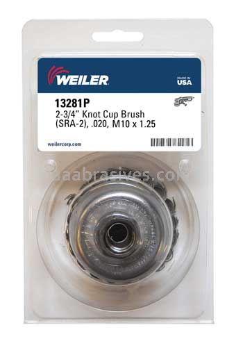 Weiler 13281P 2-3/4" Single Row Knot Wire Cup Brush .020" Steel Fill M10x1.25 Nut Retail Pack