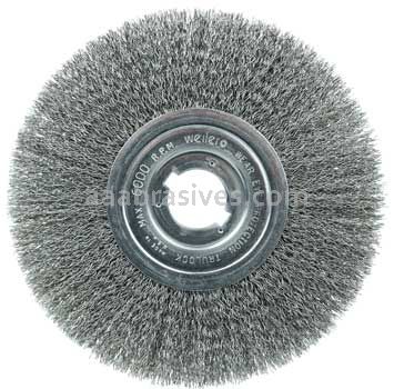 Weiler 01179 8" Narrow Face Crimped Wire Wheel .014" Steel Fill 1-1/4" Arbor Hole