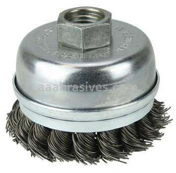 Weiler 13301 2-3/4" Single Row Knot Wire Cup Brush Banded .020" Steel Fill 5/8"-11 UNC Nut