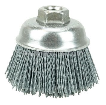 Weiler 14413 3-1/2" Nylox Cup Brush .035/180 SC Crimped Fill 5/8"-11 UNC Nut