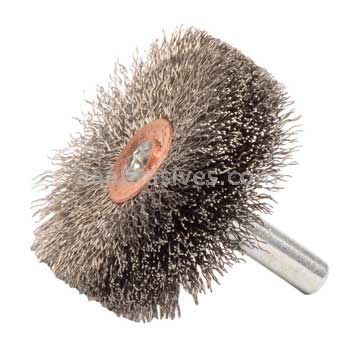 Weiler 17608 1-3/4" Wide Face Stem-Mounted Crimped Wire Wheel .008" Stainless Steel Fill 1/4" Stem