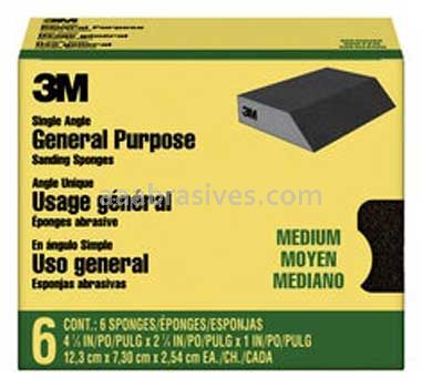 3M™ 7100101537 General Purpose Sanding Sponge Single Angle 2-7/8x4-7/8x1 Medium
