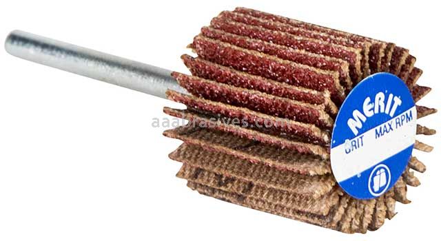 Merit Abrasives 08834137492 1-3/16 x 1/8 x 1/8 Small Diameter Flap Wheels With 1/8" Steel Shank 120 Grit Merit Aluminum Oxide