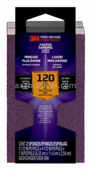 3M™ 7100169902 Pro Grade Precision™ Faster Sanding Block Sponge 2-1/2x4-1/2x1 120 Grit