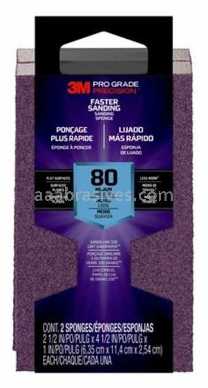 3M™ 7100170033 Pro Grade Precision™ Faster Sanding Block Sponge 2-1/2x4-1/2x1 80 Grit