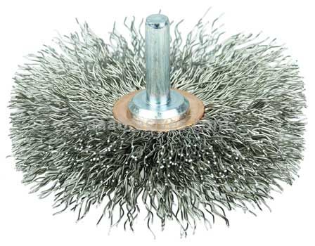 Weiler 17617 3" Narrow Face Stem-Mounted Crimped Wire Wheel .014" Steel Fill 1/4" Stem