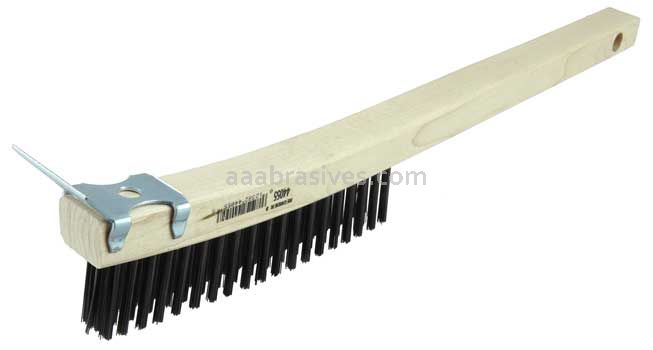 Weiler 44055 Hand Wire Scratch Brush w/Scraper .012 Carbon Steel Fill Curved Handle 3 x 19 Rows