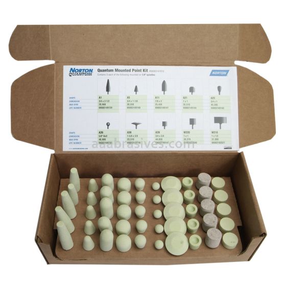 Norton 1/4" Spindle  Quantum 3NQ80-OVS 50 pc Premium Mounted Point Kit