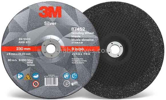 3M&trade; 7010410647 9 x 1/4 x 7/8 Type 27 Silver Depressed Center Grinding Wheel 87452