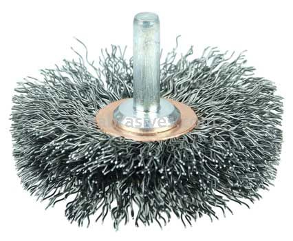Weiler 17614 2-1/2" Narrow Face Stem-Mounted Crimped Wire Wheel .014" Steel Fill 1/4" Stem