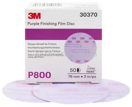 3M&trade; 7100122788 3” P800 Grit 260L Hookit&trade; Purple Finishing Film Abrasive Disc