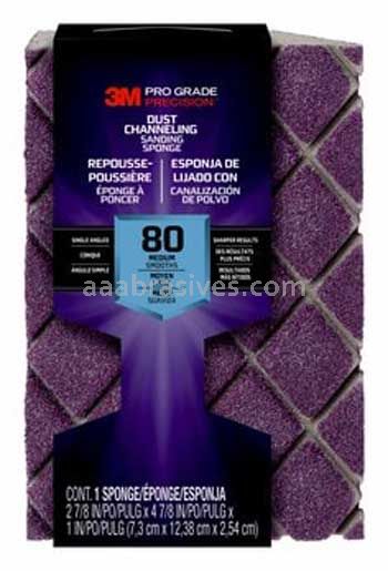 3M™ 7010415084 Pro Grade Precision™ Dust Channeling Single Angle Sanding Sponge 4-7/8x2-7/8x1 80 Grit Medium