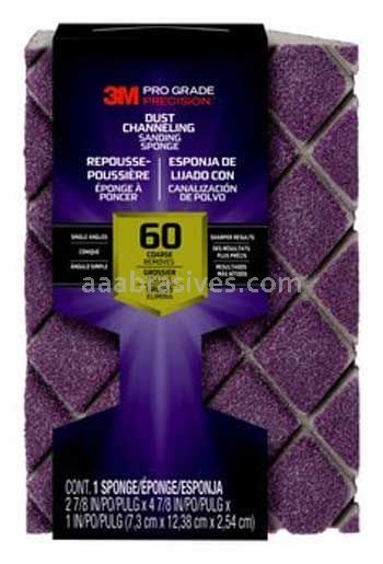 3M&trade; 7010416865 Pro Grade Precision&trade; Dust Channeling Single Angle Sanding Sponge 4-7/8x2-7/8x1 60 Grit Coarse