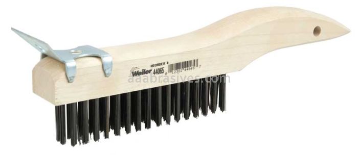 Weiler 44065 Hand Wire Scratch Brush with Scraper .012 Carbon Steel Fill Shoe Handle 4 x 16 Rows