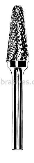 Dynabrade Carbide Burr 1/8" (3 mm) Dia. SL-42 D/C Burr Taper-Radiused End 1/2" Flute L 1/8" Shank