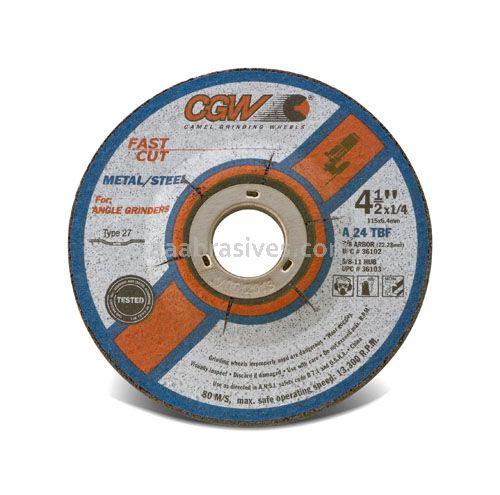 CGW 36102 4-1/2 x 1/4 x 7/8 A24-T-BF Steel T27 Extra Long Life Fast Cut