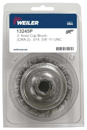 Weiler 13245P 3" Crimped Wire Cup Brush .014" Steel Fill 5/8"-11 UNC Nut Retail Pack