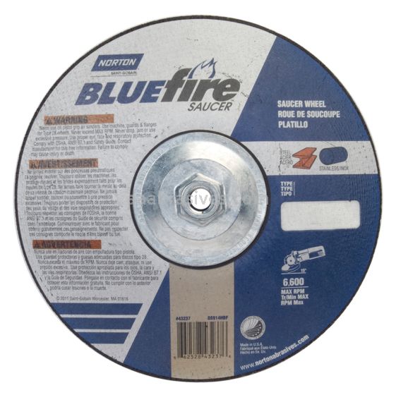 Norton Abrasives 66252843237 9 x 1/4 x 5/8-11 Norton BlueFire Type 28 Depressed Center Saucer Wheels