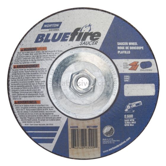 Norton Abrasives 66252843229 7 x 1/4 x 5/8-11 Norton BlueFire Type 28 Depressed Center Saucer Wheels