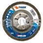 Weiler 50512 4-1/2" Tiger Disc Abrasive Flap Disc Conical Type 29 Aluminum Backing 36 Z 7/8" Arbor Hole