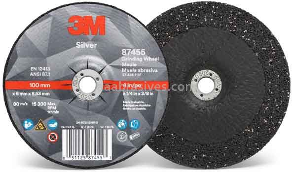 3M&trade; 7100141077 4 x 1/4 x 3/8 Type 27 Silver Depressed Center Grinding Wheel 87455