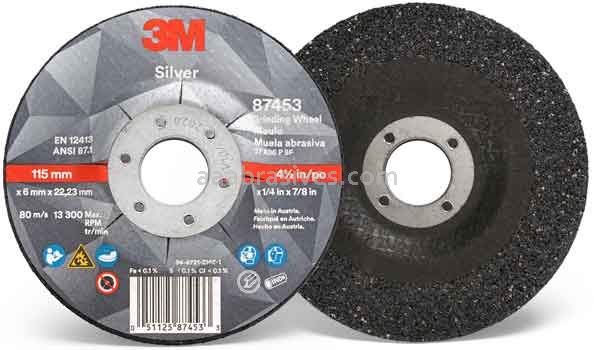 3M&trade; 7100141079 4-1/2 x 1/4 x 7/8 Type 27 Silver Depressed Center Grinding Wheel 87453
