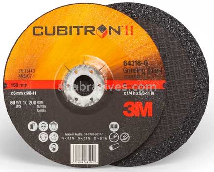 3M™ 7100103318 6 x 1/4 x 5/8-11 T27 Cubitron™ II Depressed Center Grinding Wheel 64318