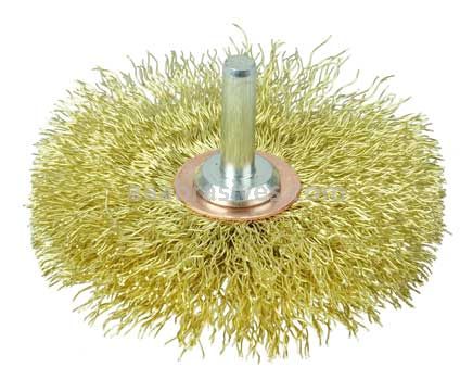 Weiler 17641V 3" Stem-Mounted Crimped Wire Wheel .0118" Brass Fill 1/4" Stem Vending Ready