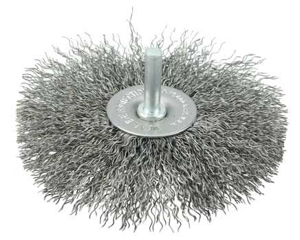 Weiler 17969 4" Stem-Mounted Crimped Wire Radial Wheel .014" Steel Fill 1/4" Stem
