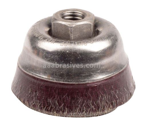 3-1/2" Encapsulated Crimped Wire Cup Brush, .014, 3/8"-24 A.H. (PCRA-3)