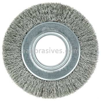 Weiler 03520 6" Wide Face Crimped Wire Wheel .014" Stainless Steel Fill 2" Arbor Hole