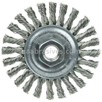Weiler 13276 Cable Twist Knot Wire Wheel 4" .020" Stainless Steel Fill 5/8"-11 UNC Nut