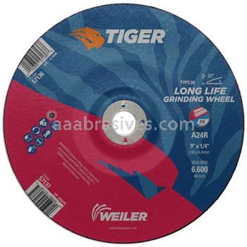 Weiler 57137 9"x 1/4" TIGER AO Type 28 Grinding Wheel A24R 7/8" AH