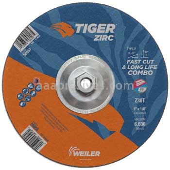 Weiler 58057 9" x 1/8" TIGER ZIRC Type 27 Cut/Grind Combo Wheel Z30T 5/8"-11 Nut