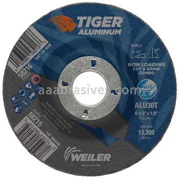 Weiler 58215 4-1/2 x 1/8 TIGER ALUMINUM Type 27 Cut/Grind Combo Wheel ALU30T 7/8 AH