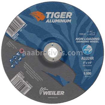 Weiler 58233 9" x 1/4" TIGER ALUMINUM Type 27 Grinding Wheel ALU24R 7/8 AH