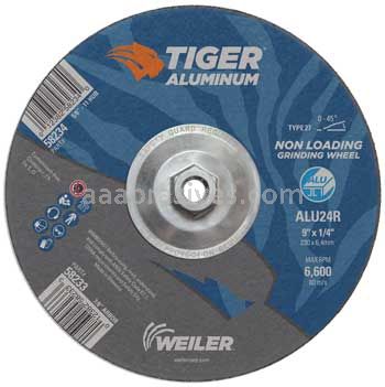 Weiler 58234 9" x 1/4" TIGER ALUMINUM Type 27 Grinding Wheel ALU24R 5/8-11 Nut