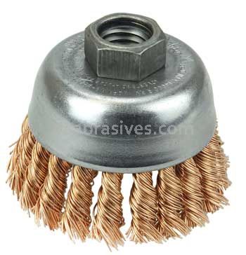 Weiler 13299 2-3/4" Single Row Knot Wire Cup Brush .020" Bronze 5/8"-11 UNC Nut