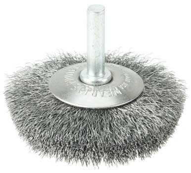 Weiler 17909 2-1/2" Stem-Mounted Concave Crimped Wire Wheel .006" Steel Fill 1/4" Stem
