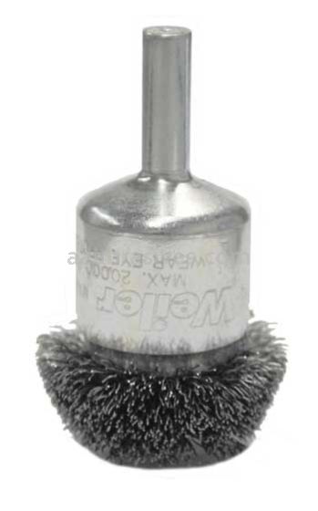 Weiler 10045 1-1/2" Circular Flared Crimped Wire End Brush .006" Stainless Steel Fill