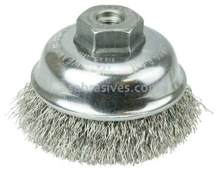 Weiler 13182 3-1/2" Crimped Wire Cup Brush .014" Stainless Steel Fill M10x1.25 Nut
