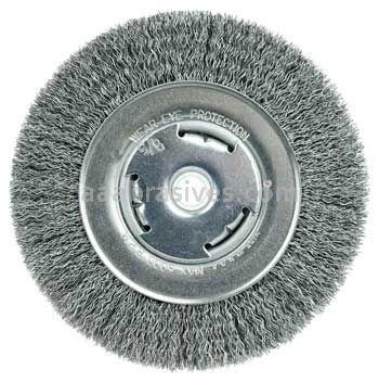 Weiler 36204 Wolverine 6" Crimped Wire Wheel .014" Steel Fill Wide Face 5/8"-1/2" Arbor Hole