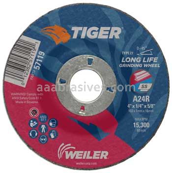 Weiler 57119 4" x 1/4" TIGER AO Type 27 Grinding Wheel A24R 5/8 AH