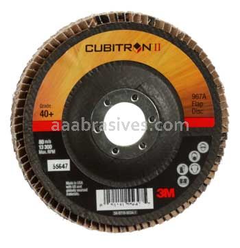 3M&trade; 7010327065 4-1/2 x 7/8 40+ Grit 967A T29 Giant Cubitron&trade; II Flap Disc
