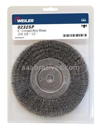 Weiler 02325P 6" Medium Face Bench Grinder Wheel .014" Crimped Steel Wire Fill 5/8"-1/2" Arbor Hole Retail Pack