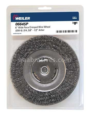 Weiler 06645P 6" Bench Grinder Wheel Wide Face .014" Steel Fill 5/8"-1/2" Arbor Hole Retail Pack