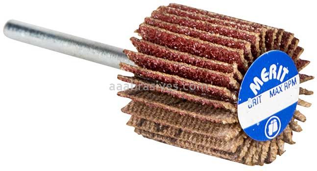 Merit Abrasives 08834137508 1-3/16 x 3/16 x 1/8 Small Diameter Flap Wheels With 1/8" Steel Shank 60 Grit Merit Aluminum Oxide