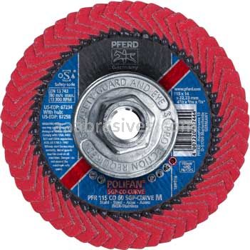 Pferd 67258 4-1/2x5/8-11 60 Grit Ceramic Polifan Curve Medium Flap Disc