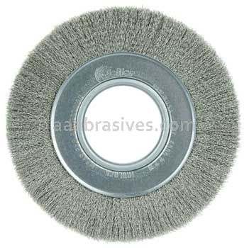 Weiler 03480 6" Wide Face Crimped Wire Wheel .006" Stainless Steel Fill 2" Arbor Hole